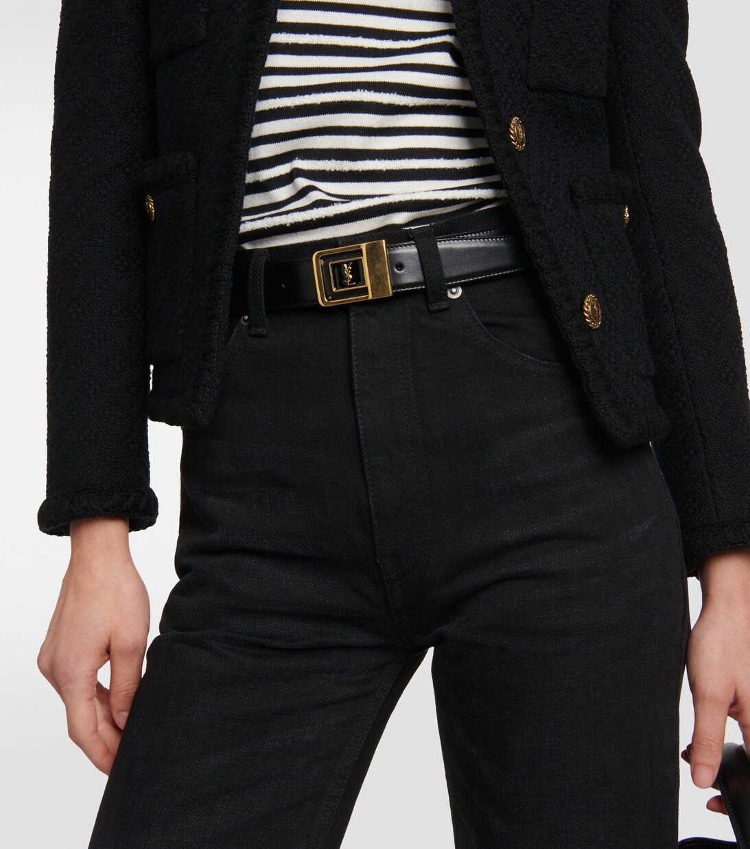 Saint Laurent Black Calf Leather Bos Taurus Belt
