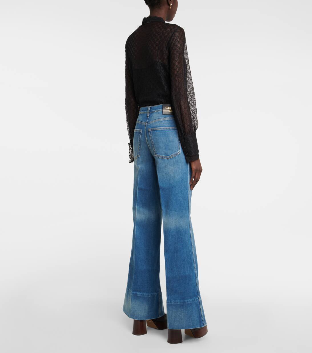 Embroidered Flared Jeans in Blue Gucci Mytheresa