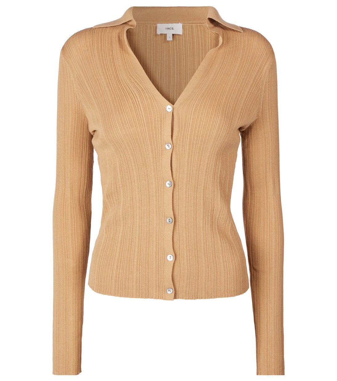 Ribbed Knit V Neck Cardigan in Beige - Vince | Mytheresa