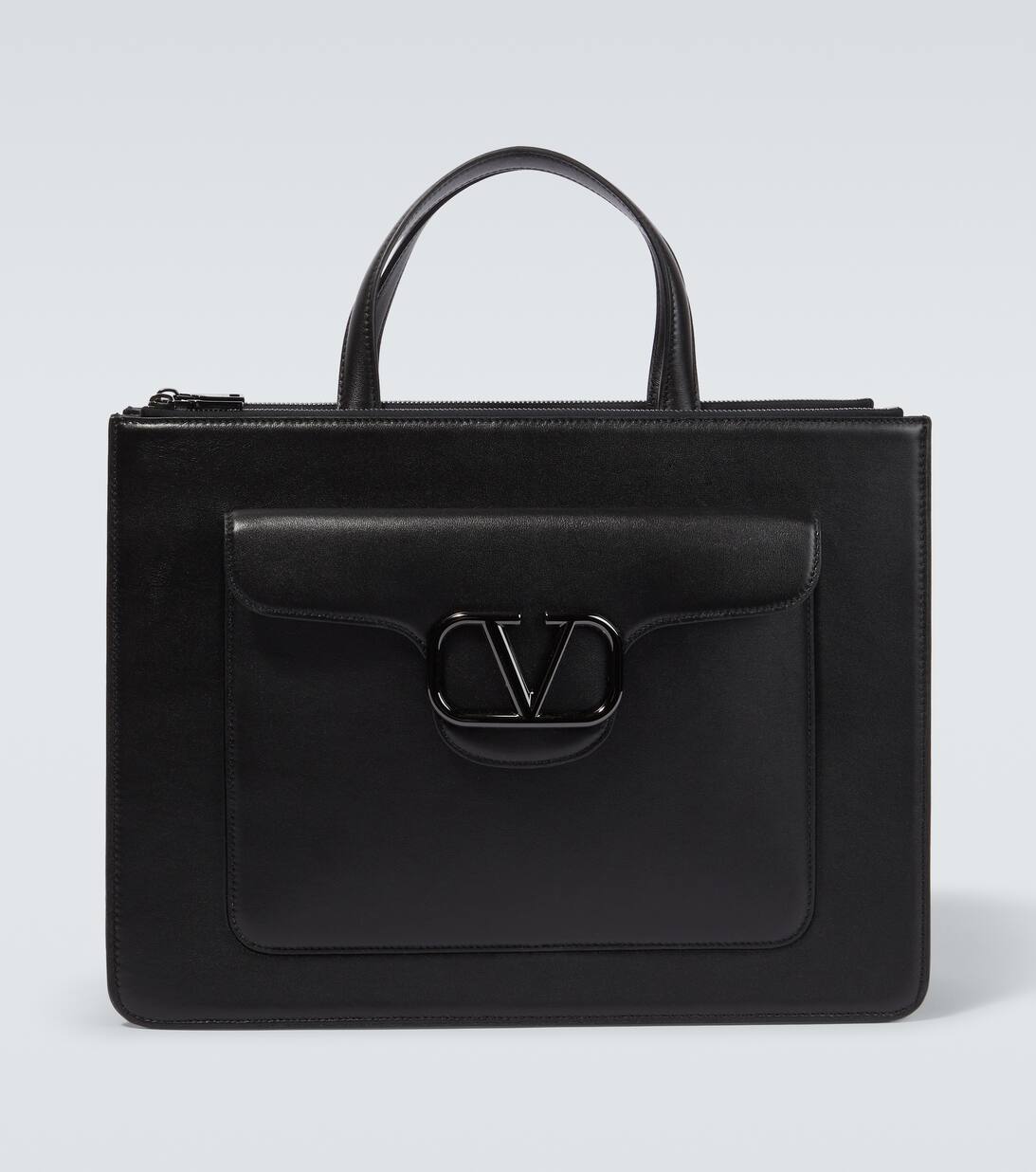 V Logo Leather Briefcase in Black Valentino Garavani Mytheresa