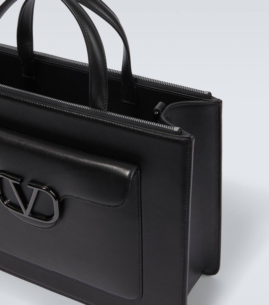 V Logo Leather Briefcase in Black Valentino Garavani Mytheresa