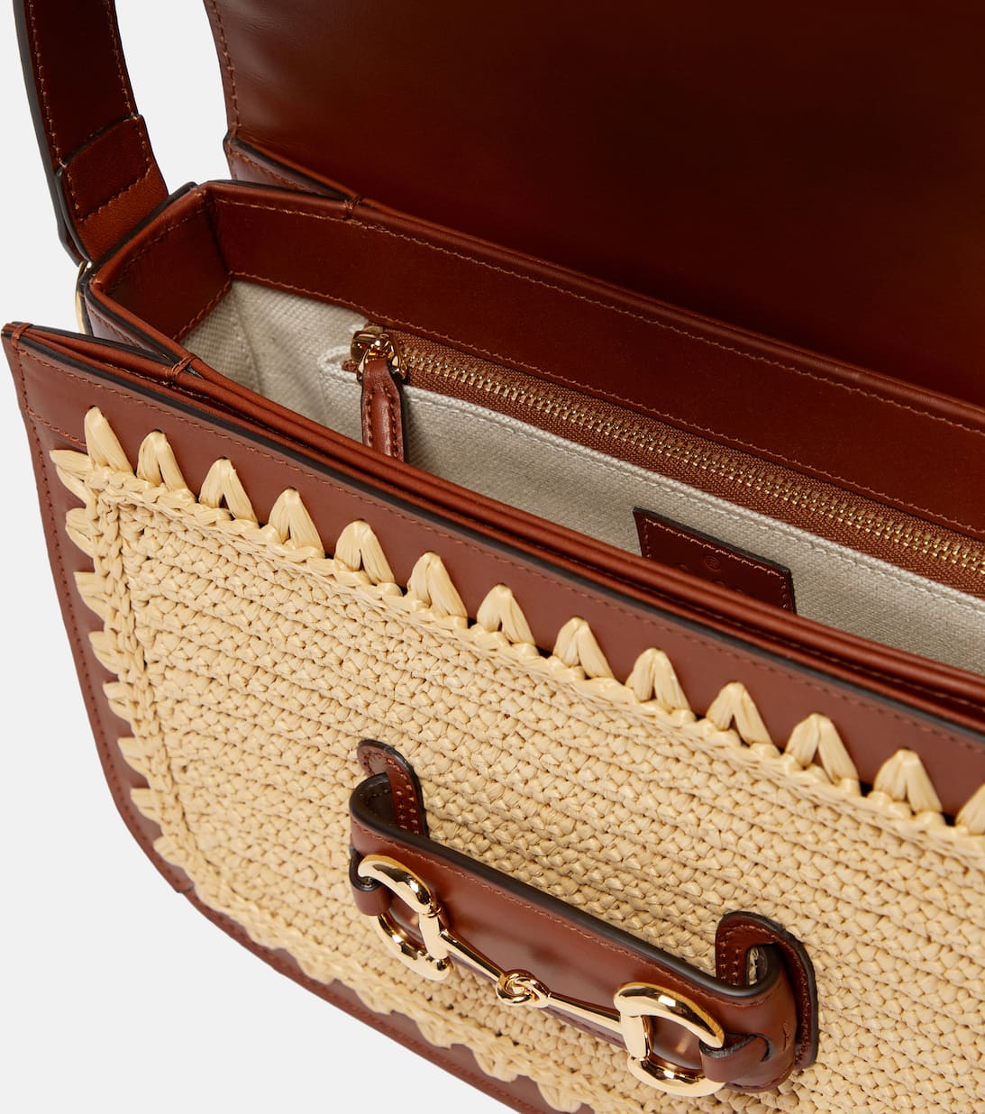 Horsebit 1955 Raffia Effect Shoulder Bag in Brown Gucci Mytheresa