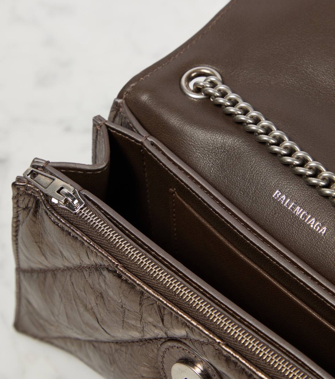 Crush XS Leather Wallet On Chain in Metallic Balenciaga Mytheresa