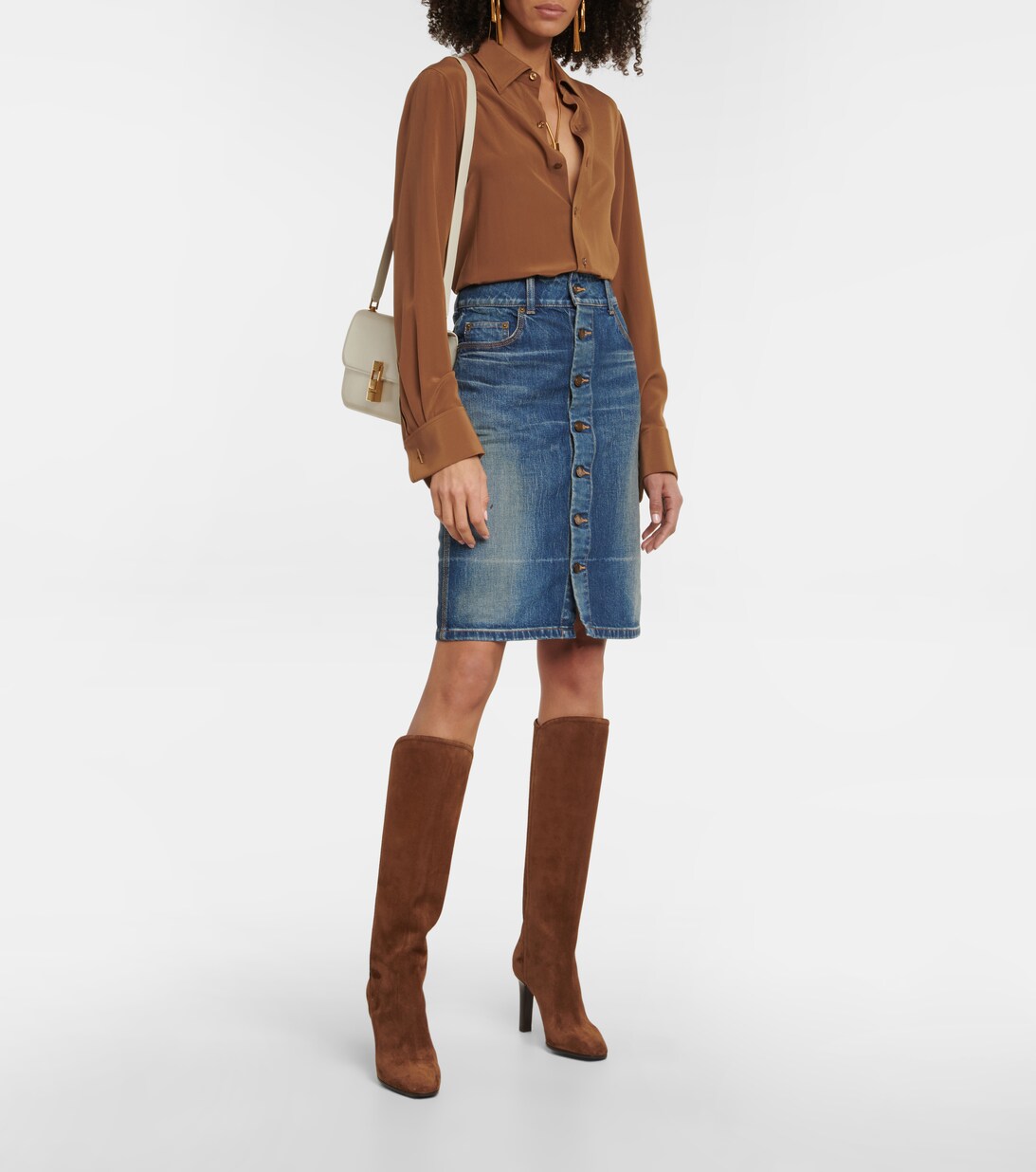 Jane 90 Suede Knee High Boots in Brown - Saint Laurent | Mytheresa