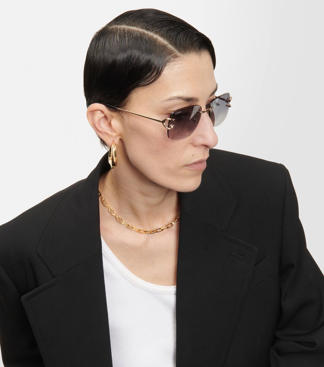 Rectangular Sunglasses in Grey Cartier Eyewear Collection Mytheresa