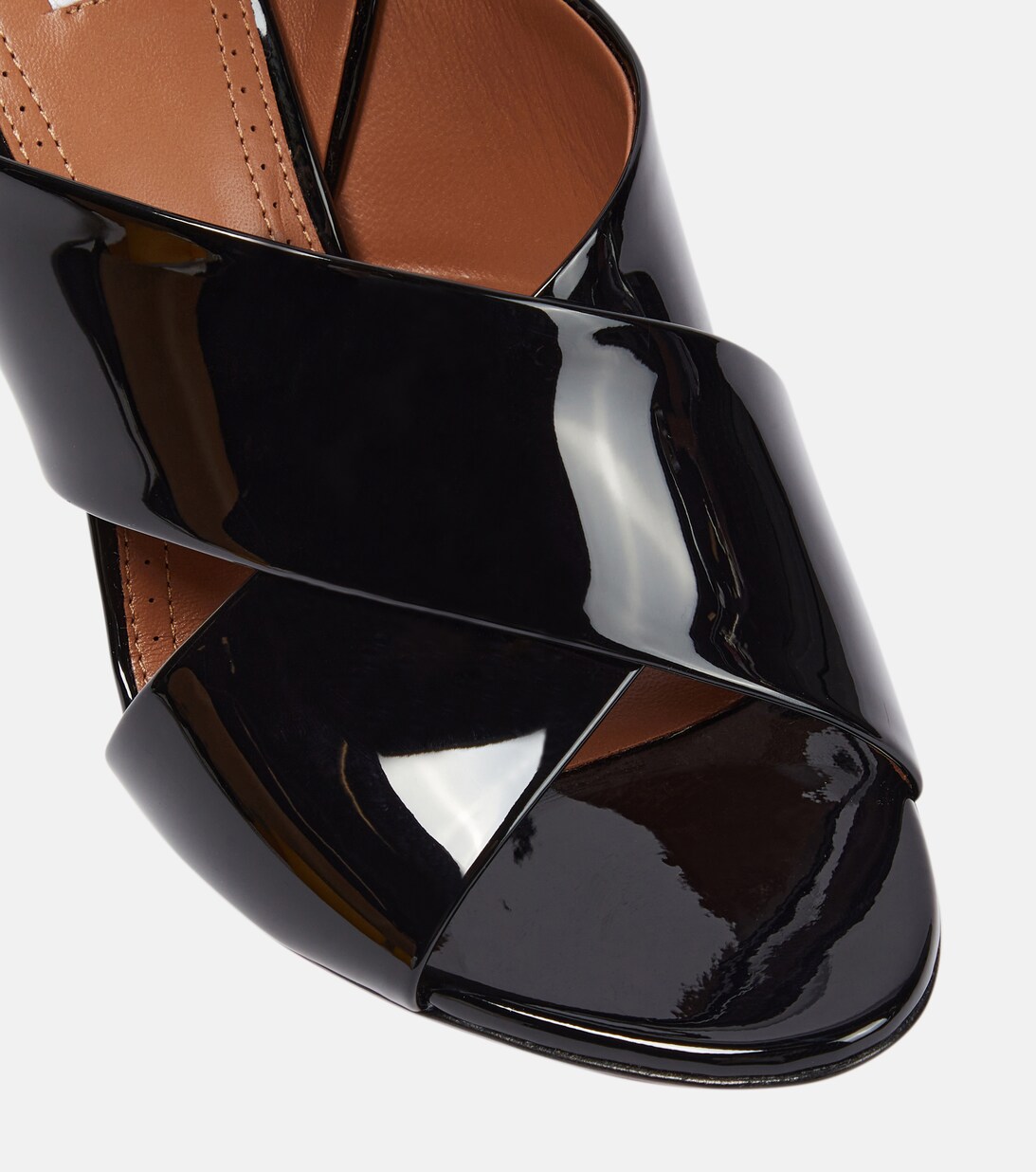 AlaÃ¯a Mid-Heel Plastron Platform Sandals Buffed Nappa Leather