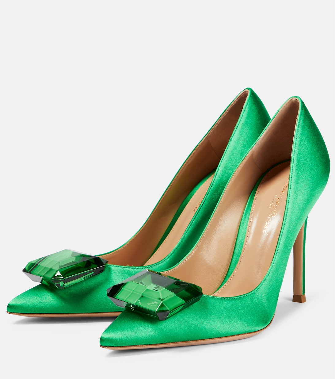 Embellished Satin Pumps in Green Gianvito Rossi Mytheresa