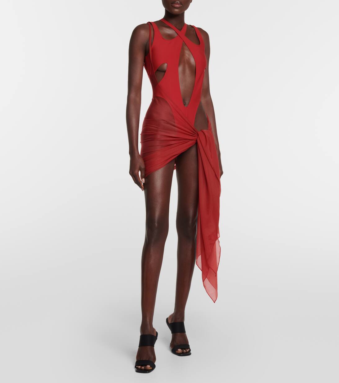 One Shoulder Jersey Beach Cover Up in Red Mugler Mytheresa