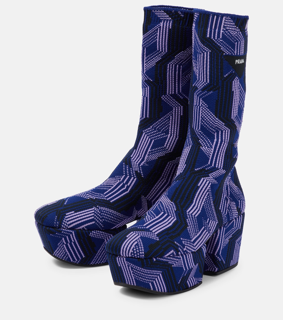 Jacquard Knit Platform Ankle Boots in Blue - Prada | Mytheresa