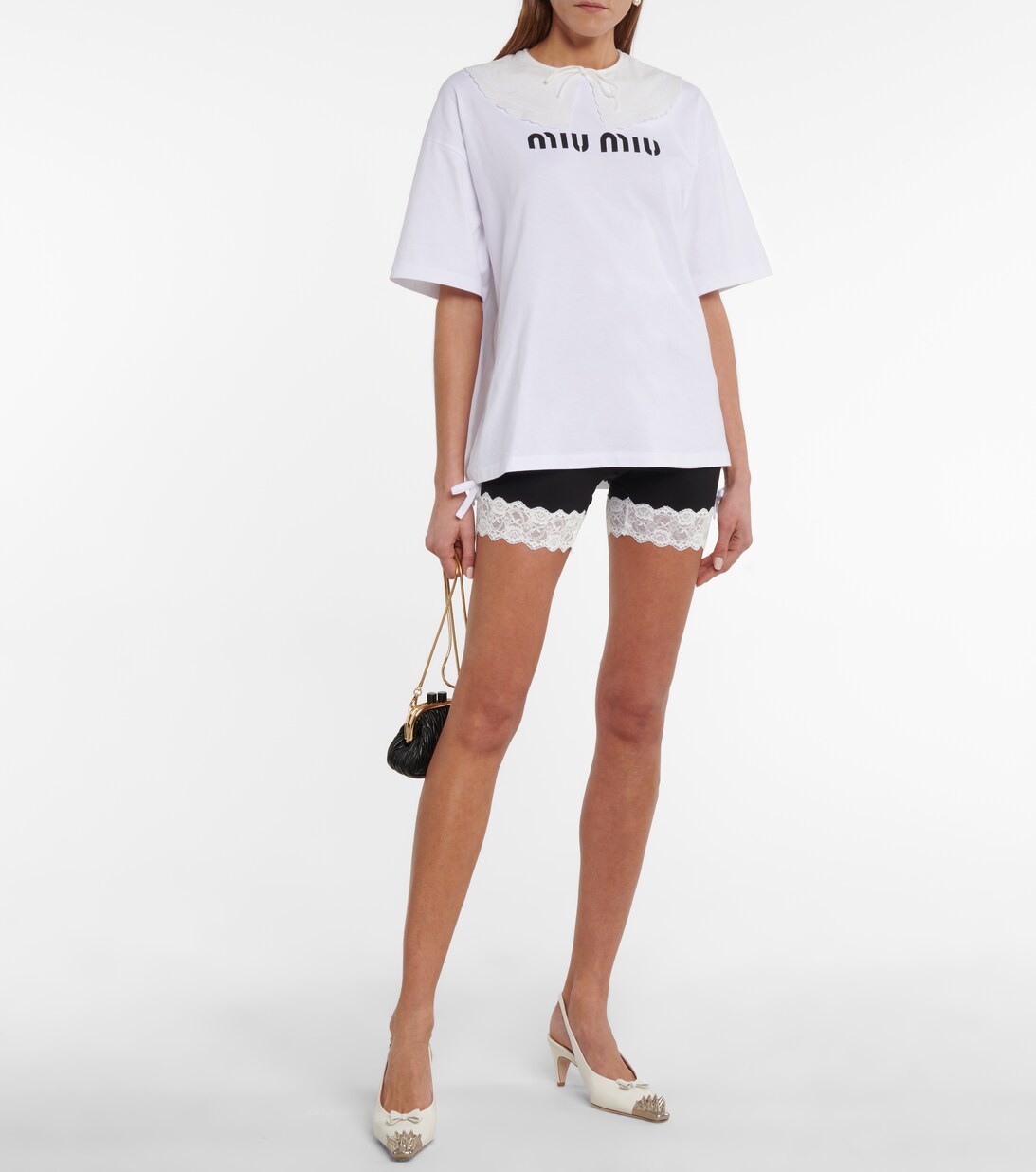 Lace Trimmed Jersey Biker Shorts in Black - Miu Miu | Mytheresa