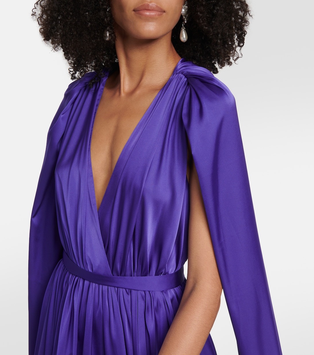 Silky Knit Chiffon Layered Gown with Cape 382