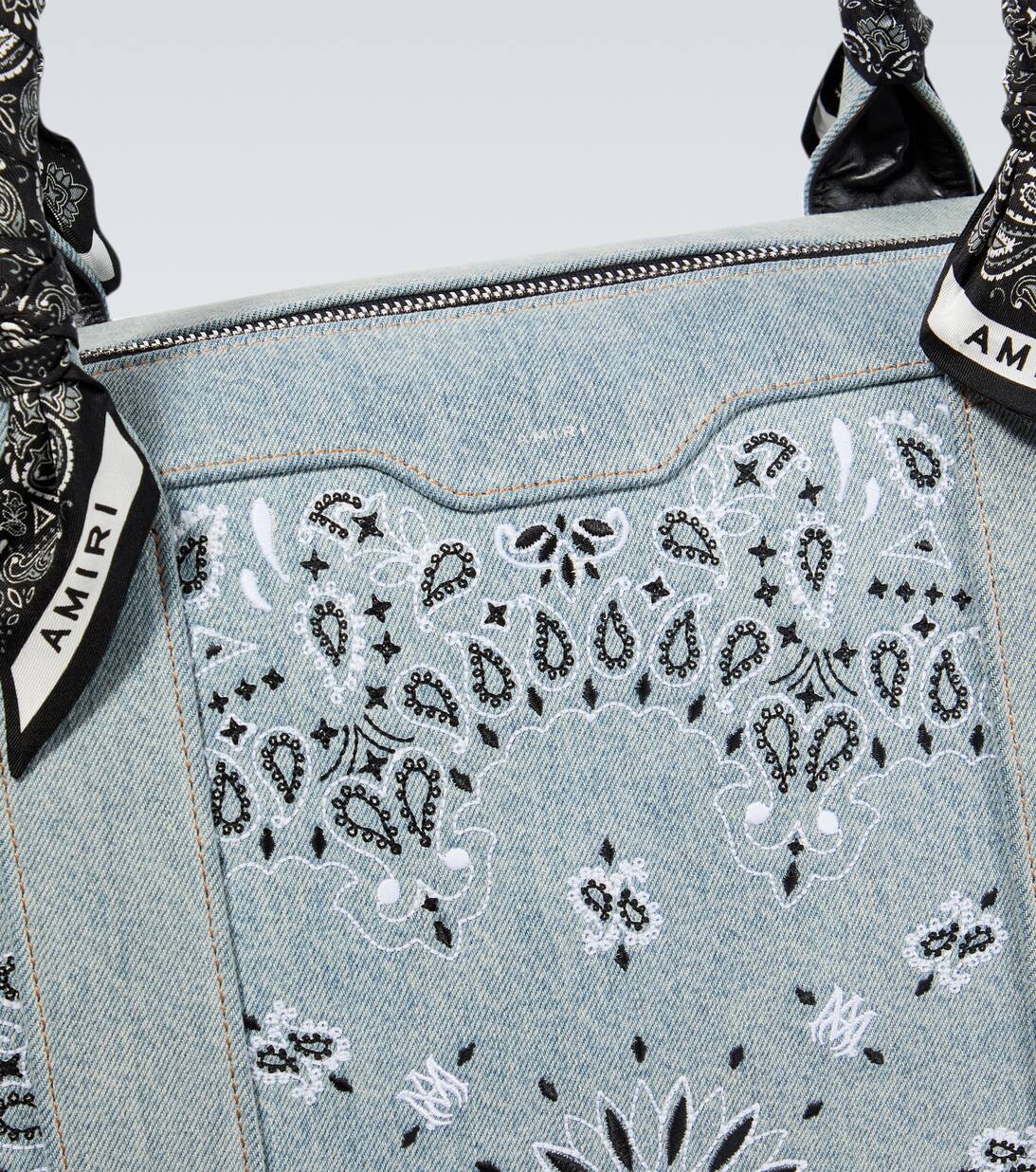 Bandana Embroidered Denim Duffel Bag in Blue Amiri Mytheresa