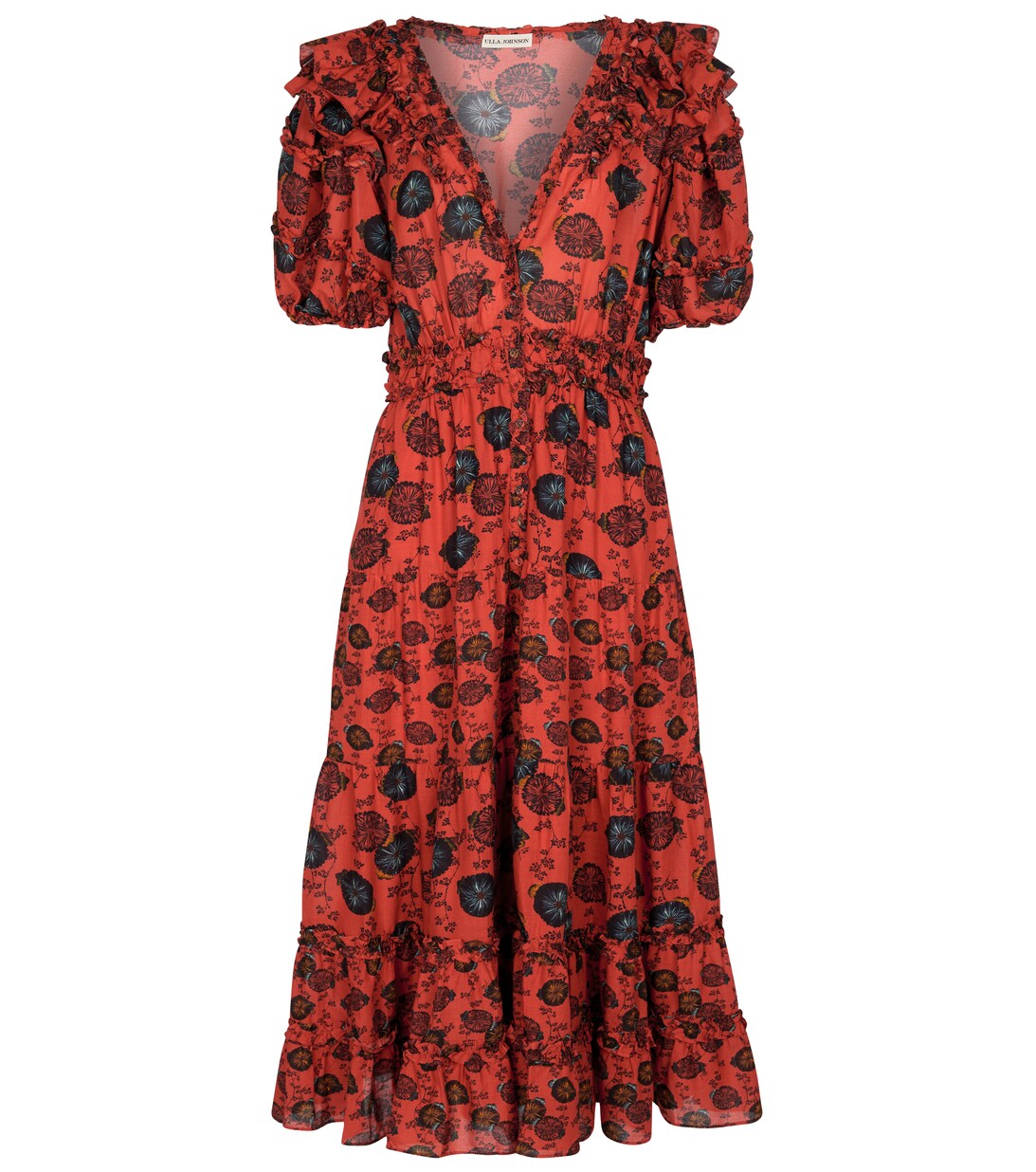 Irvette Floral Cotton Blend Midi Dress in Red - Ulla Johnson | Mytheresa