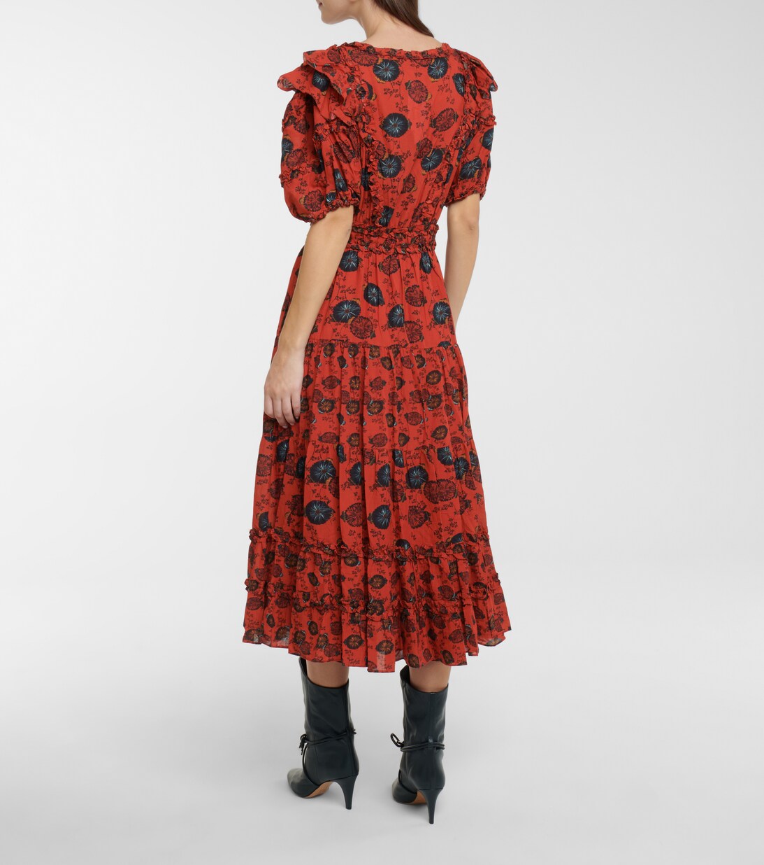 Irvette Floral Cotton Blend Midi Dress in Red - Ulla Johnson | Mytheresa