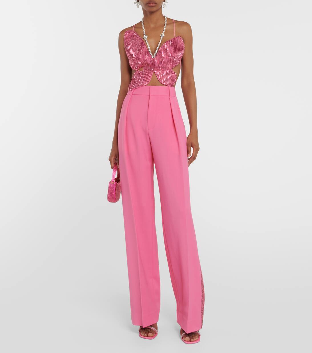 Butterfly Embellished Wool Blend Top in Pink - Area | Mytheresa