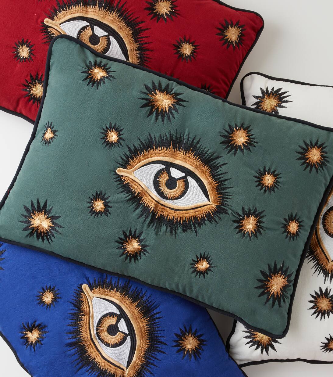 Eye Embroidered Cotton Cushion in Green Les Ottomans Mytheresa
