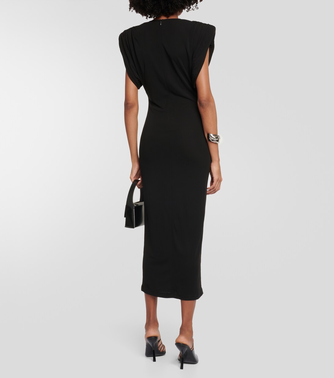 RUCHED JERSEY MAXI DRESS - ORTANSIES BLACK