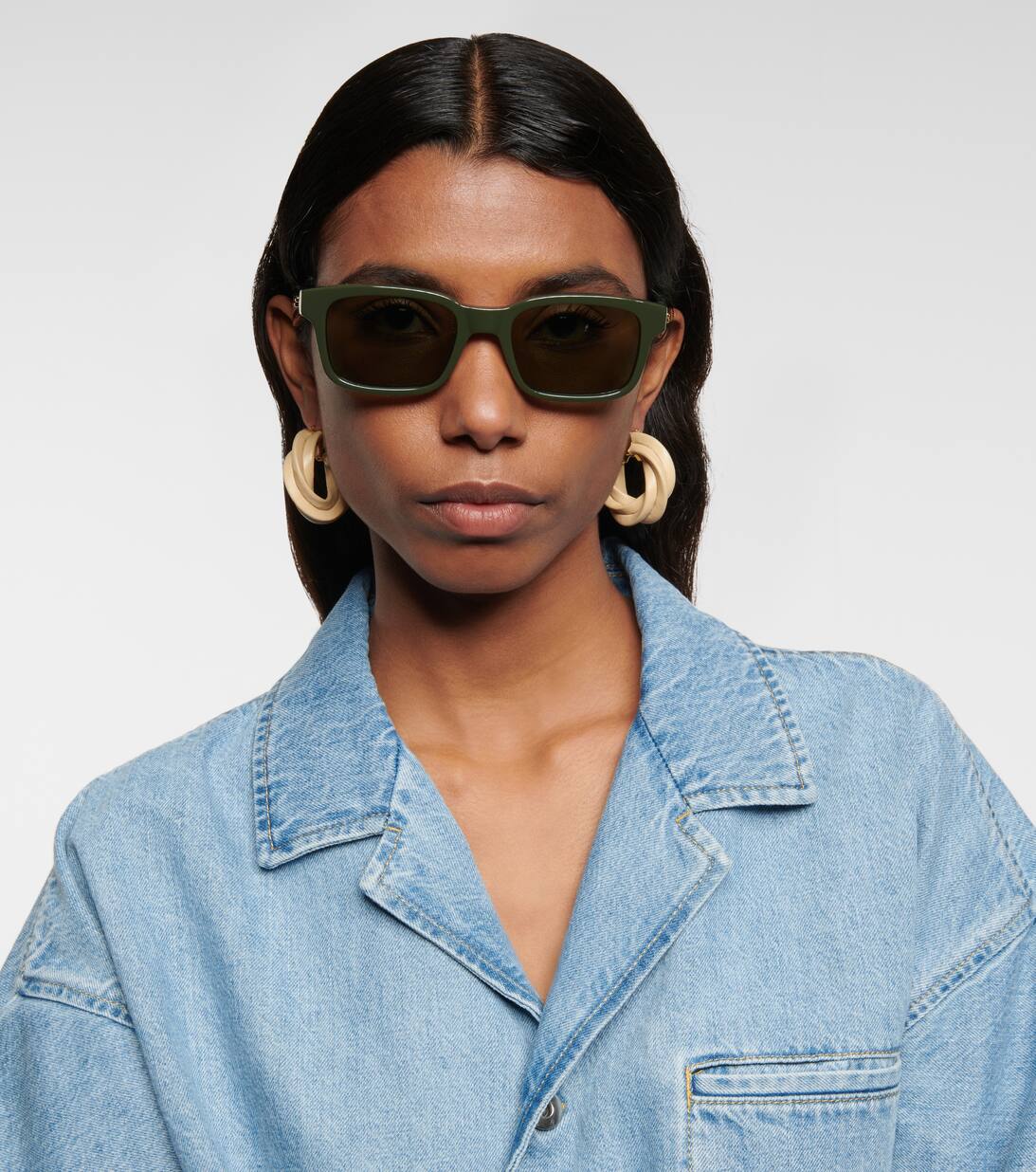 Rectangular Sunglasses in Green Bottega Mytheresa