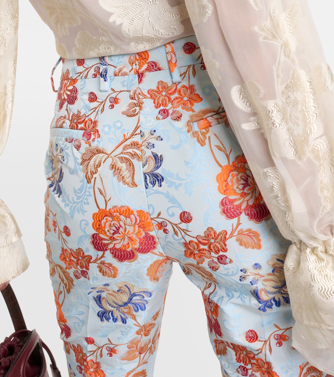 Black Jacquard Floral Pencil Pants