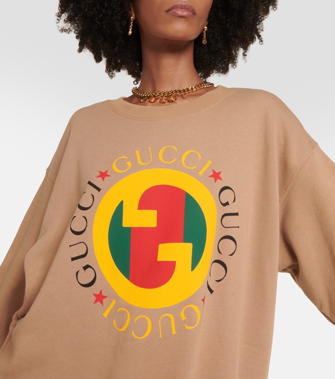 Logo Printed Cotton Jersey Sweatshirt in Beige - Gucci | Mytheresa