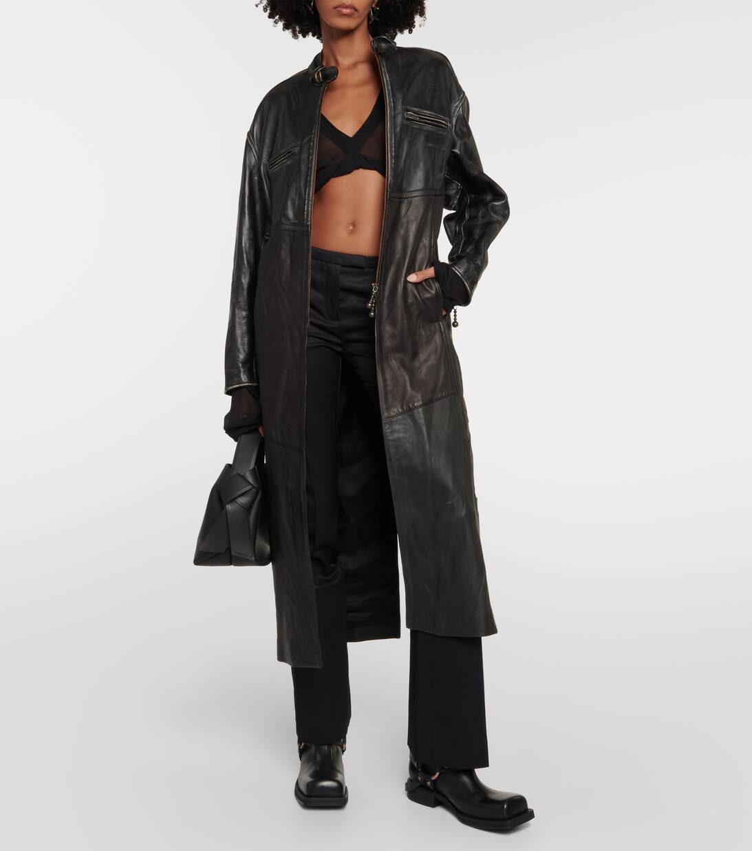 Paneled Leather Coat in Black Acne Studios Mytheresa