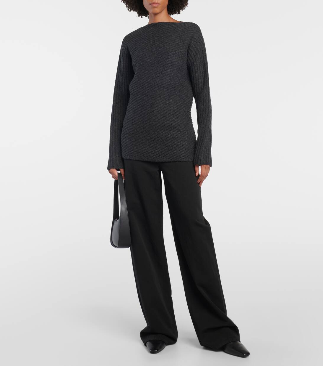 Twisted Rib Knit Wool Sweater in Grey Toteme Mytheresa