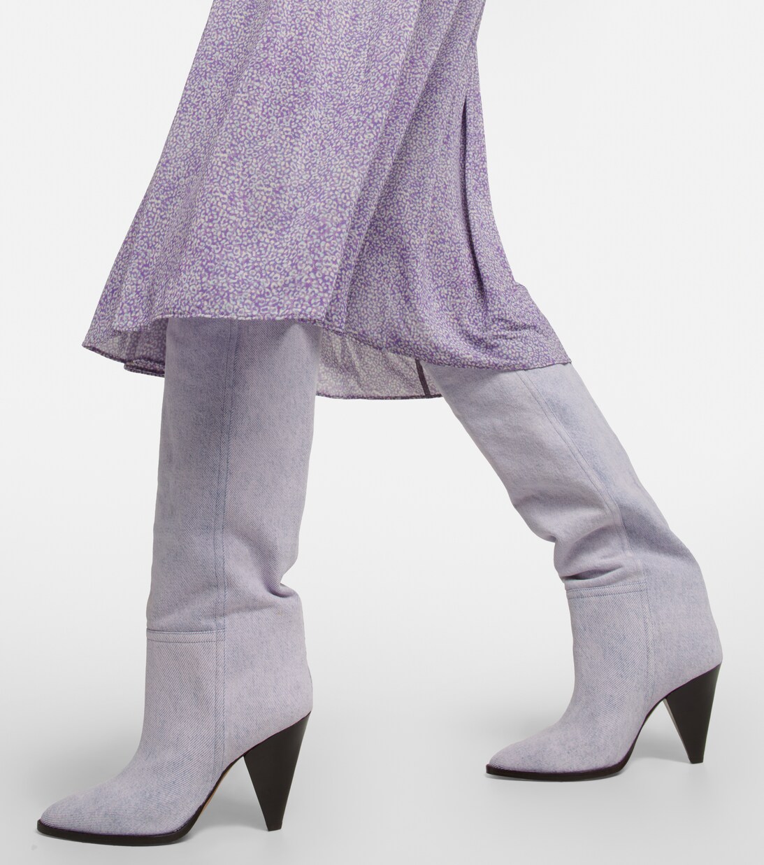 Isabela Appliqué Ruched  Denim Knee-high boots - Blue