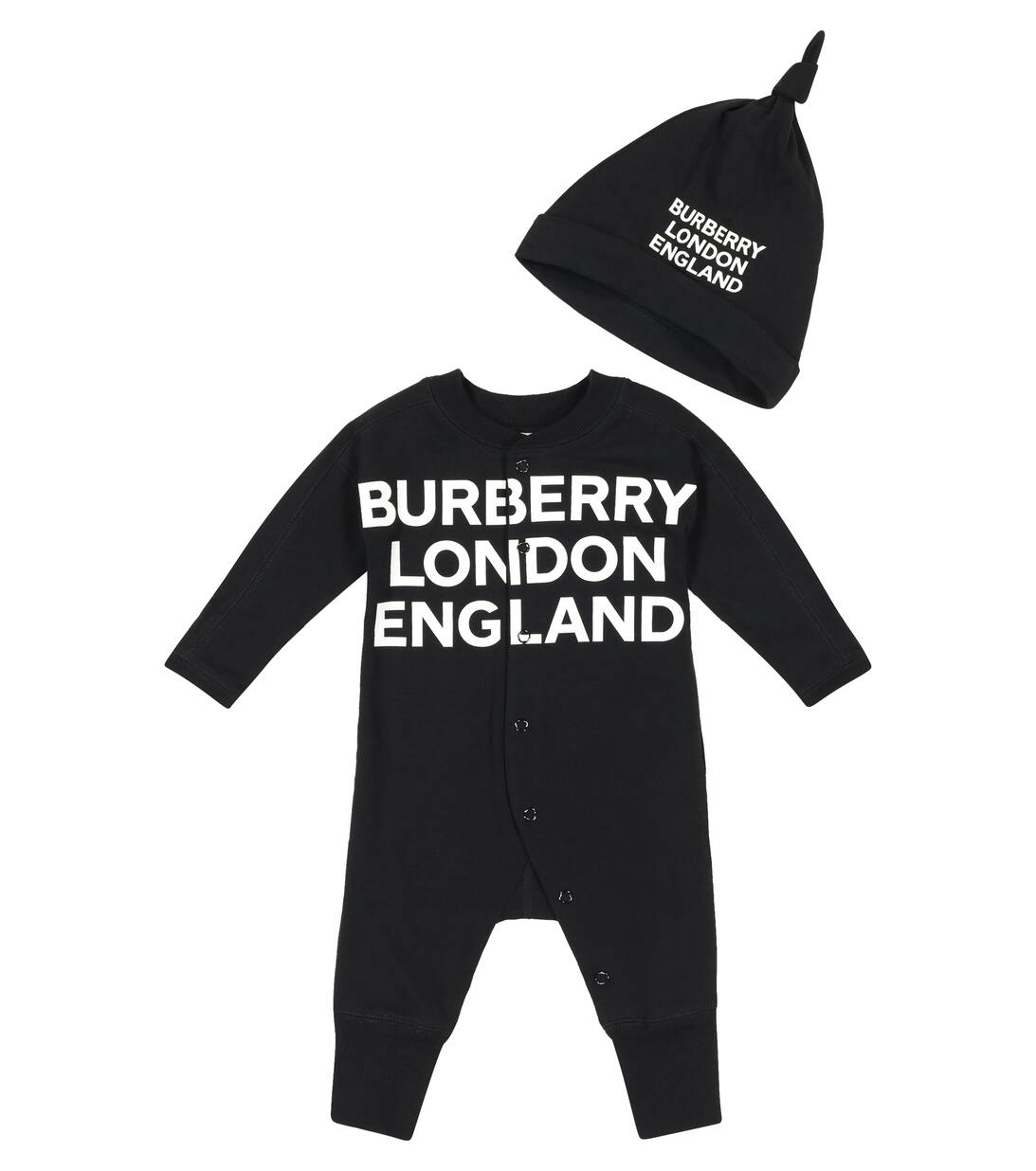 Baby Stretch Cotton Onesie And Hat Set in Black Burberry Kids Mytheresa