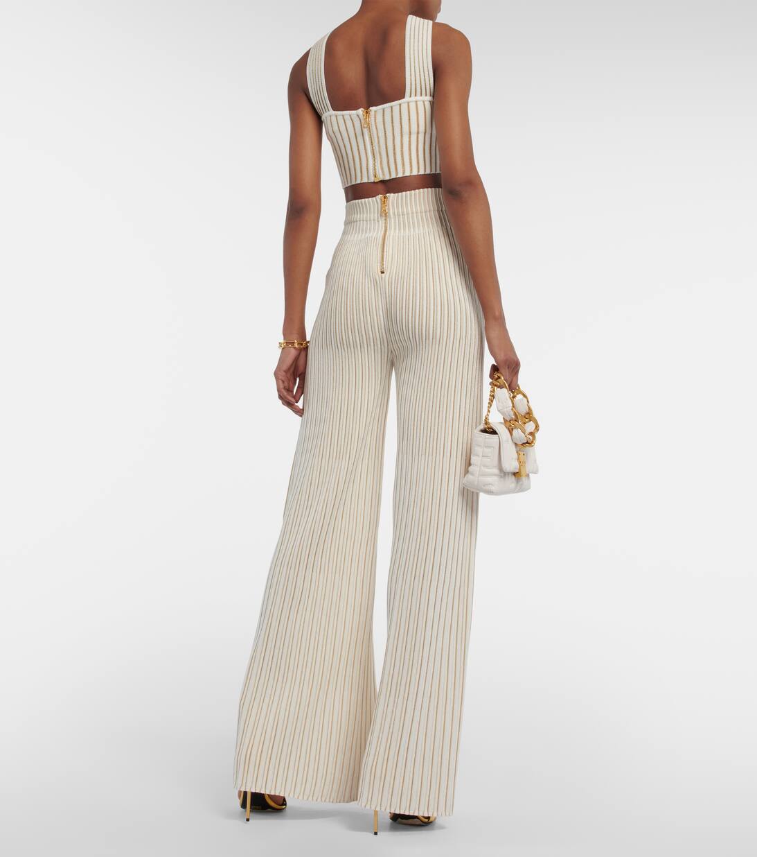 Cropped Top Aus Rippstrick in Weiss Balmain Mytheresa
