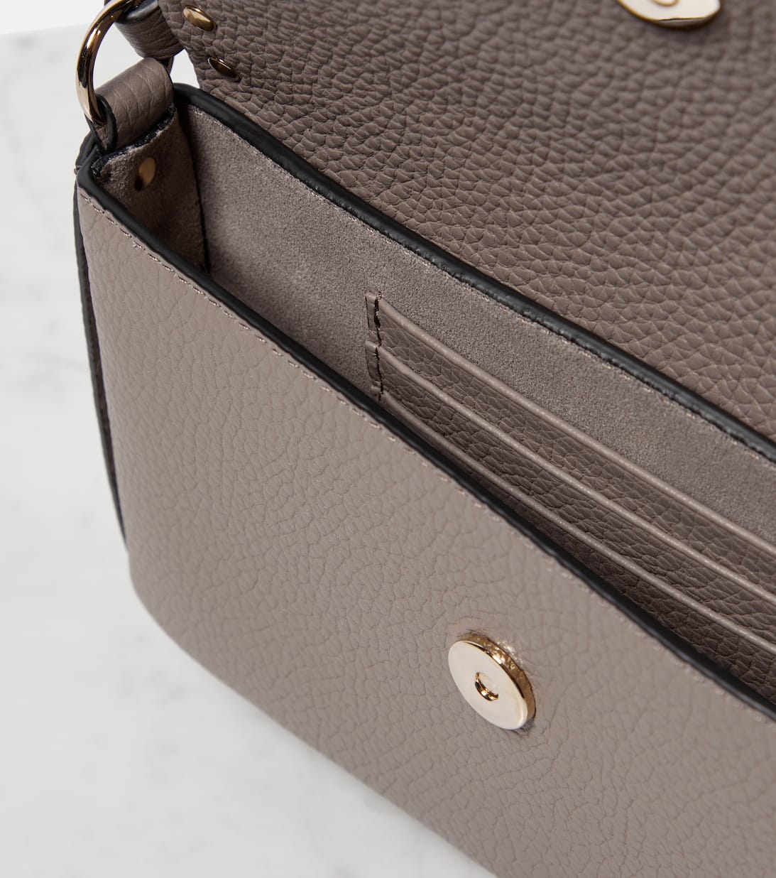 Rockstud Small Leather Shoulder Bag in Grey Valentino Garavani