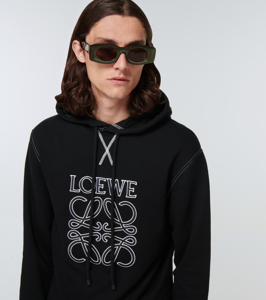 Anagram Embroidered Cotton Hoodie in Black - Loewe | Mytheresa