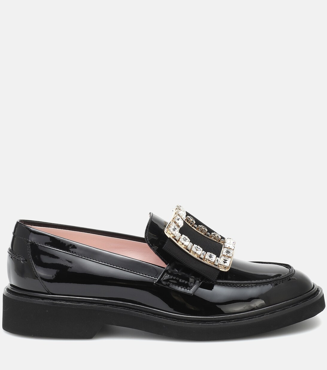 VIV' RANGERS LOAFERS IN BLACK SHINY CALFSKIN WITH CRYSTAL BUCKLE ON THE SIDE OF THE TONGUE