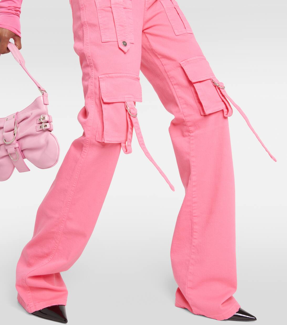 Low Rise Denim Cargo Pants in Pink Blumarine Mytheresa
