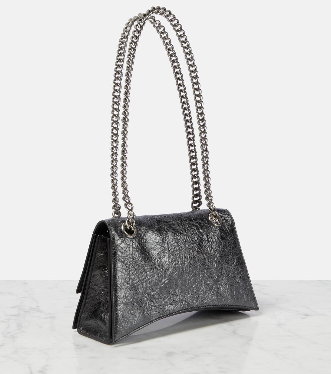 Crush Small Metallic Leather Shoulder Bag in Grey Balenciaga Mytheresa