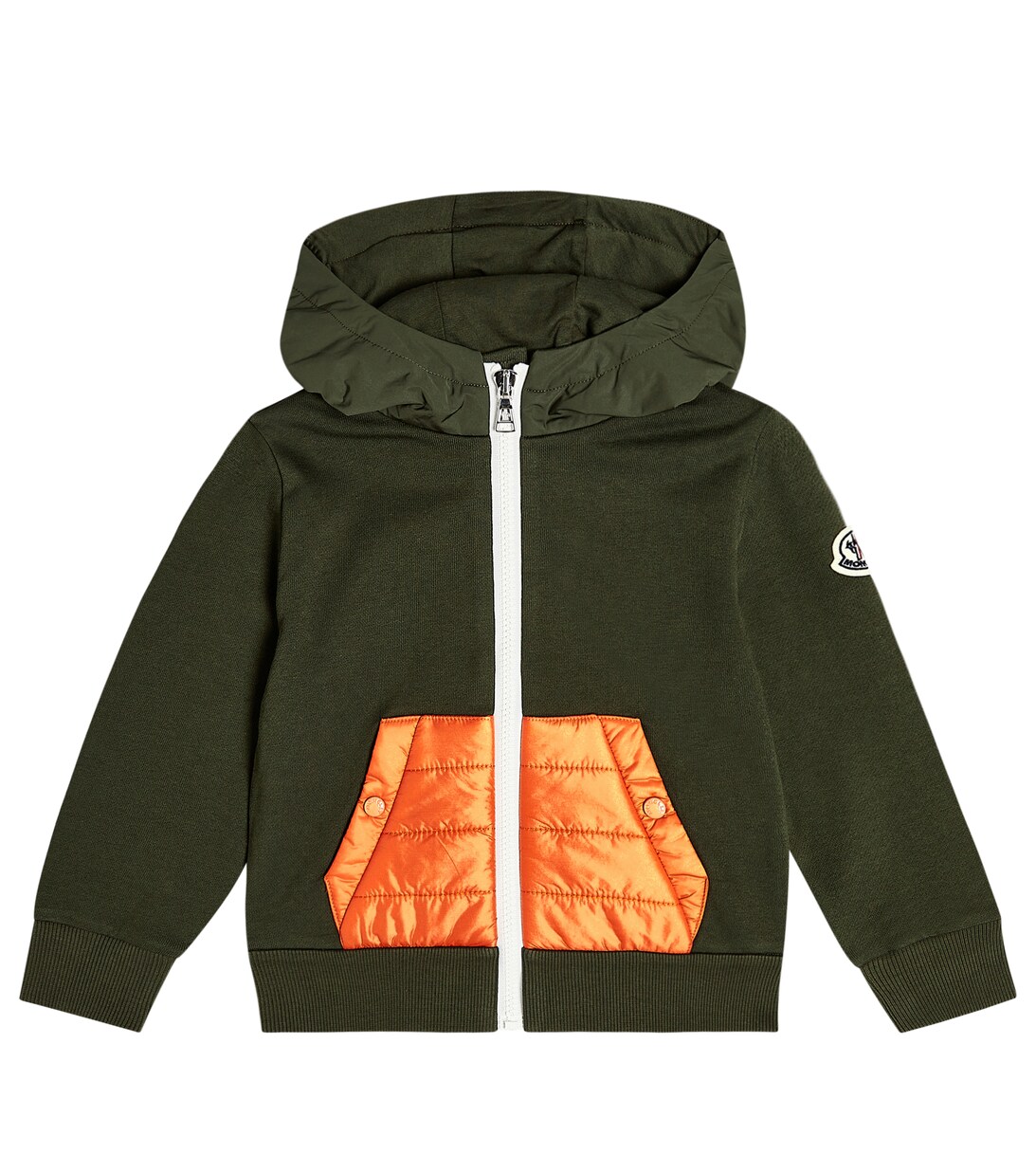 Cotton Jersey Zip Up Hoodie in Green - Moncler Enfant | Mytheresa