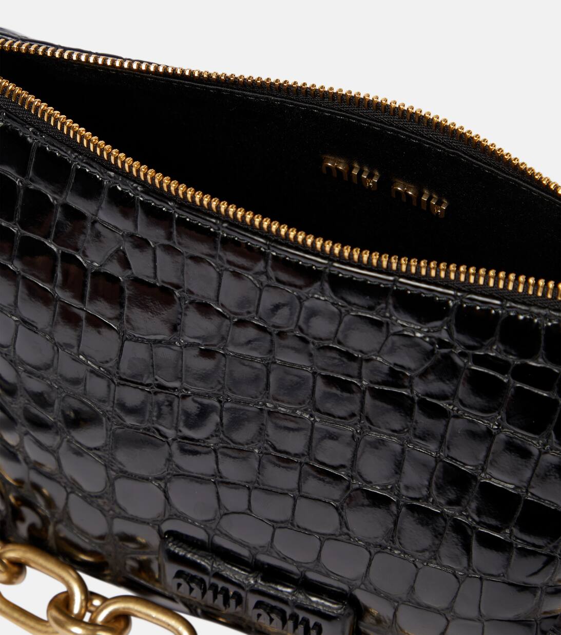 Croc Effect Leather Shoulder Bag in Black Miu Miu Mytheresa