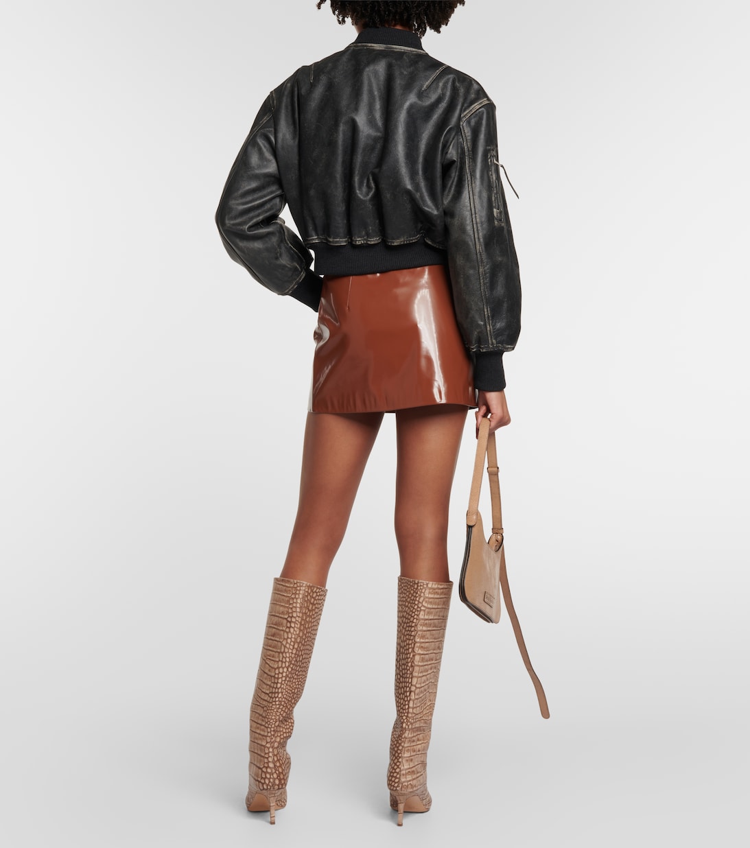 Shearling trimmed leather jacket in brown Blumarine Mytheresa