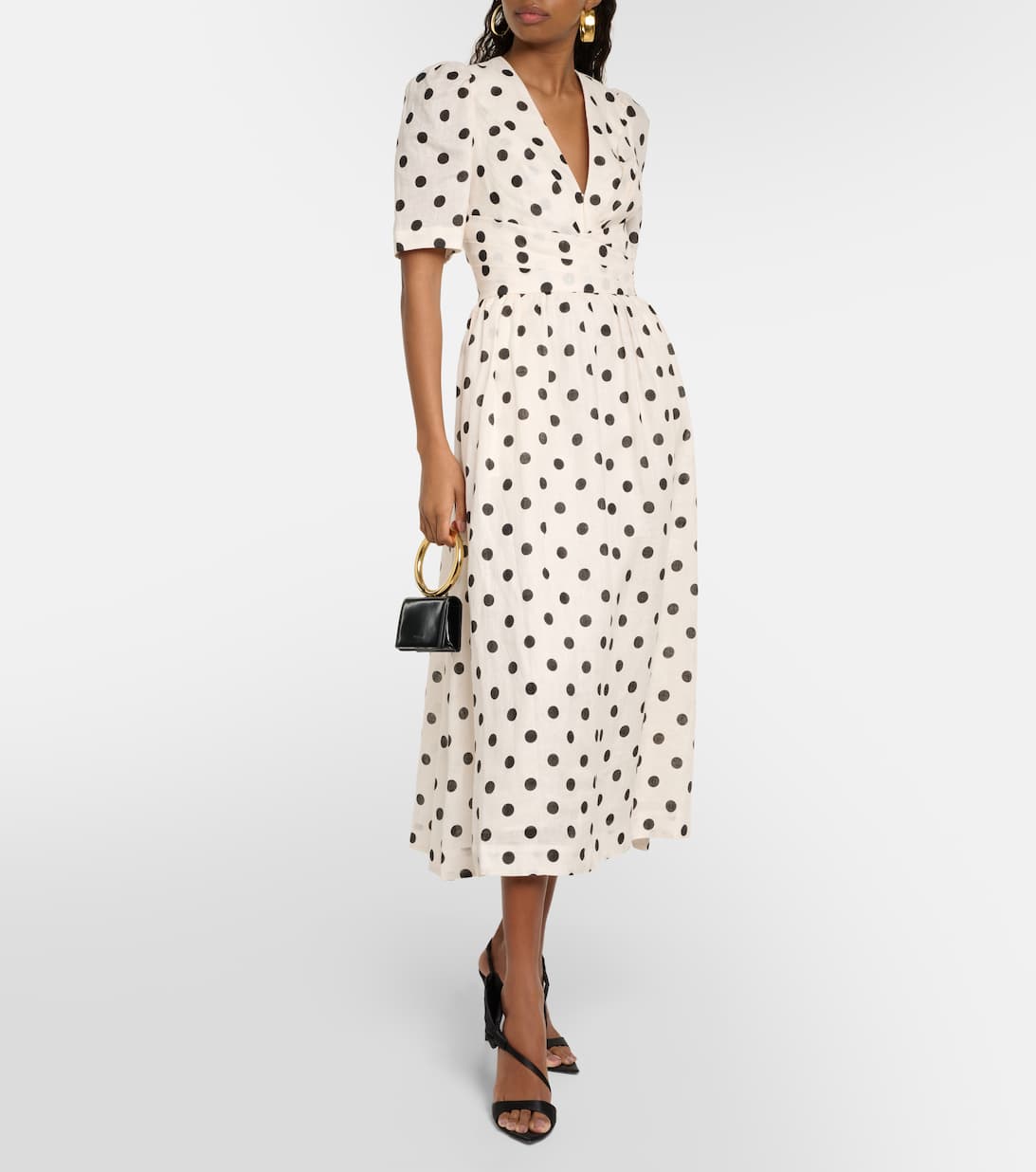 Polka Dot Linen Midi Dress in White Zimmermann Mytheresa