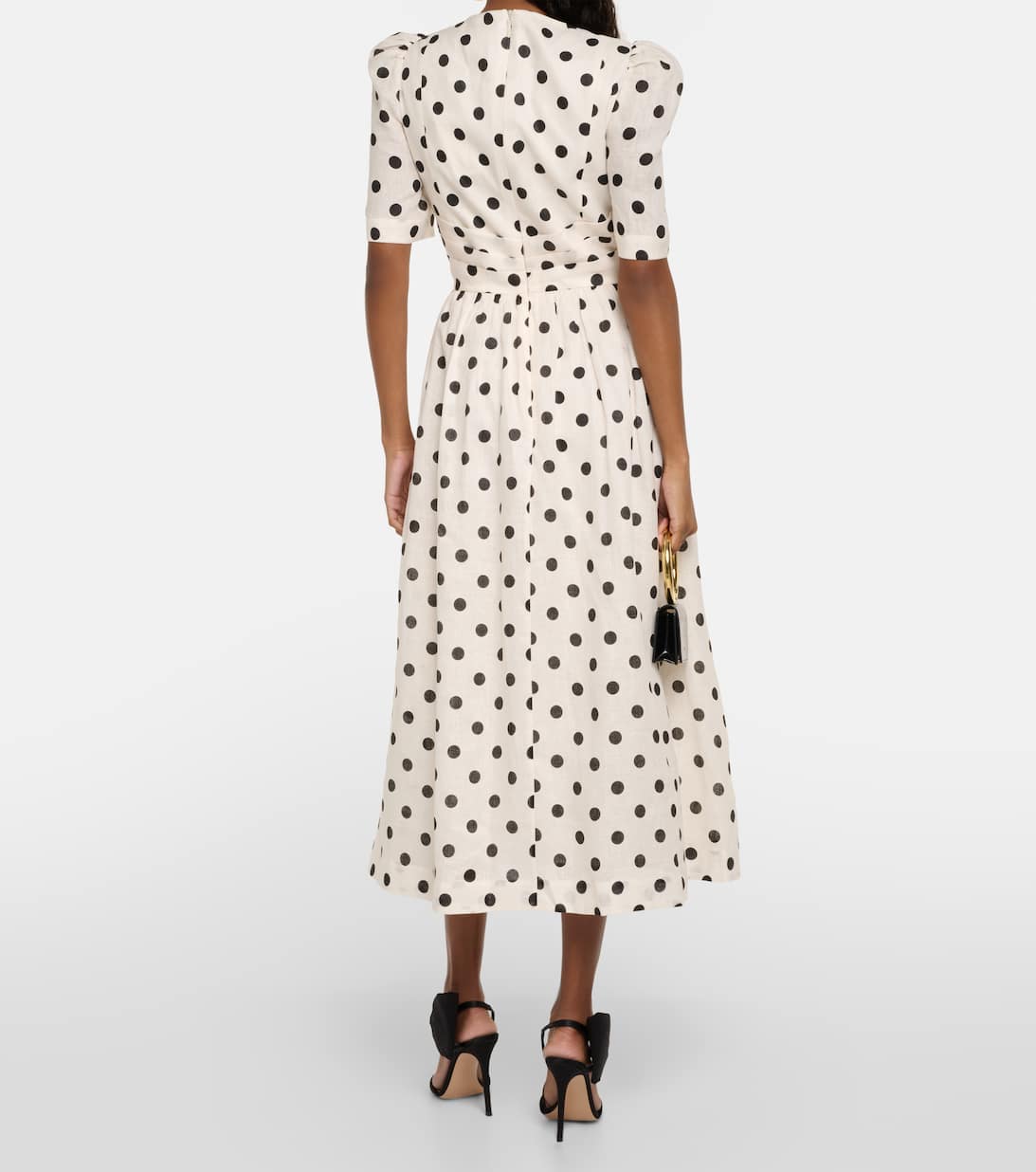 Polka Dot Linen Midi Dress in White Zimmermann Mytheresa
