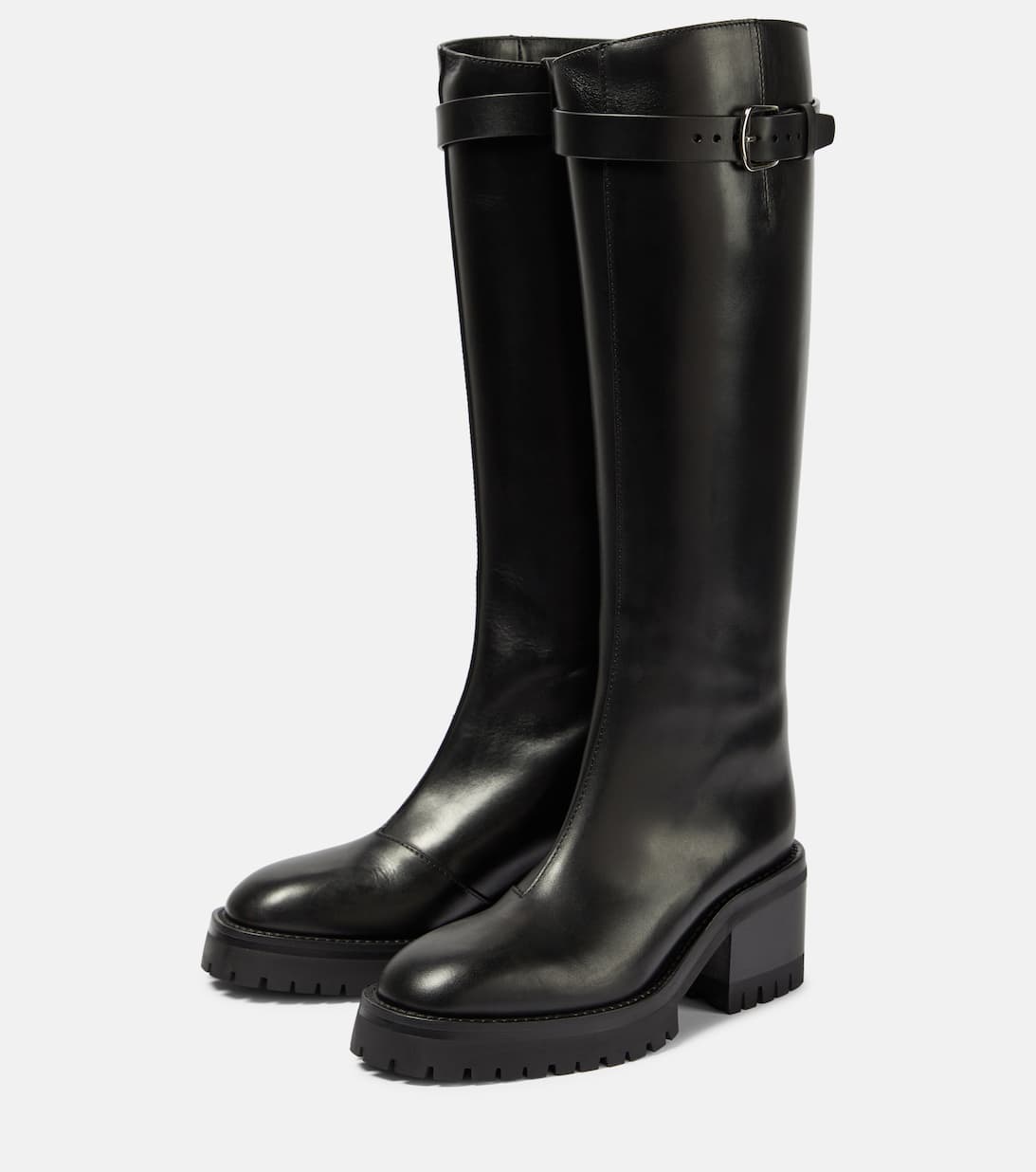 Tanse Leather Knee High Riding Boots in Black Ann Demeulemeester