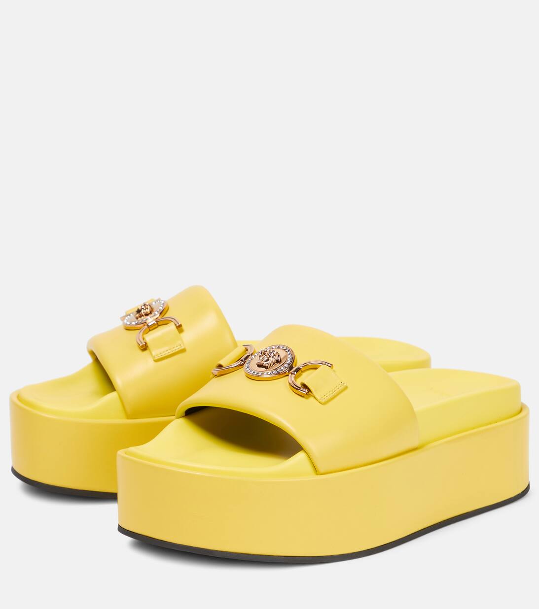 Medusa 95 Leather Platform Sandals in Yellow - Versace | Mytheresa