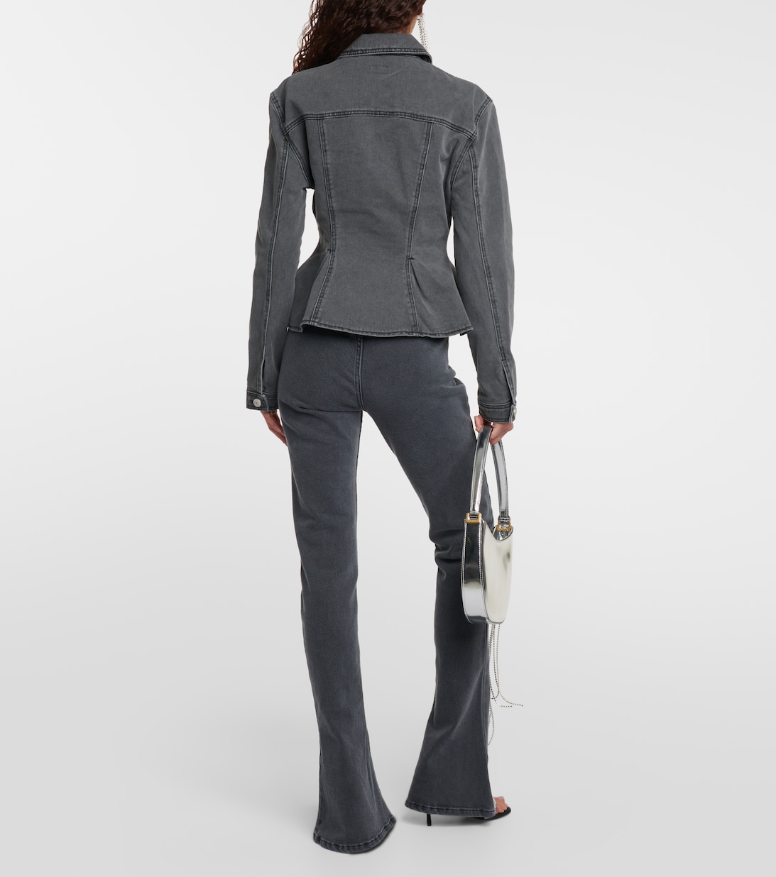 Peplum Hem Jacket in Dark Grey Print - 3441107