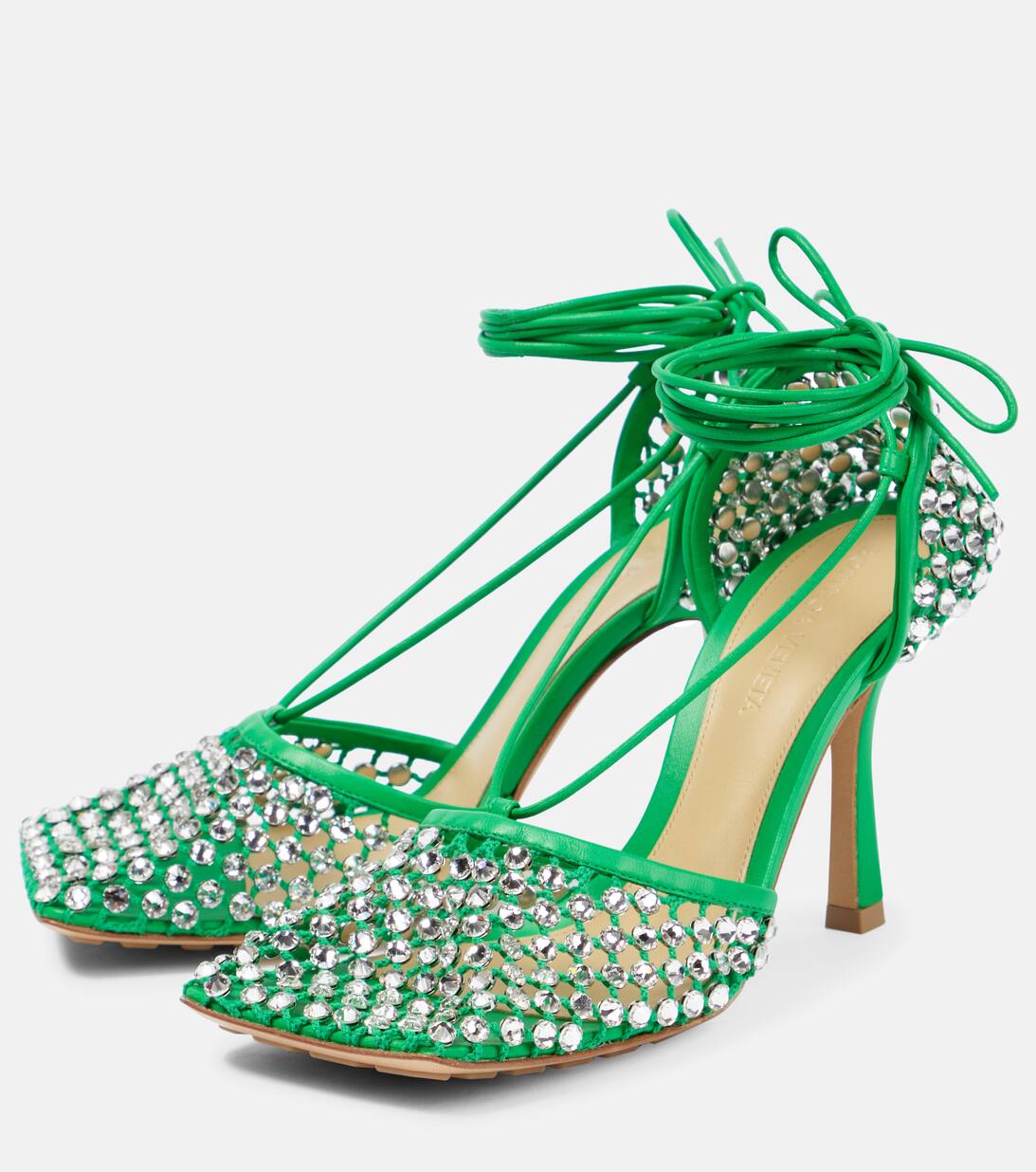 Sparkle Stretch Embellished Pumps in Green Bottega Mytheresa
