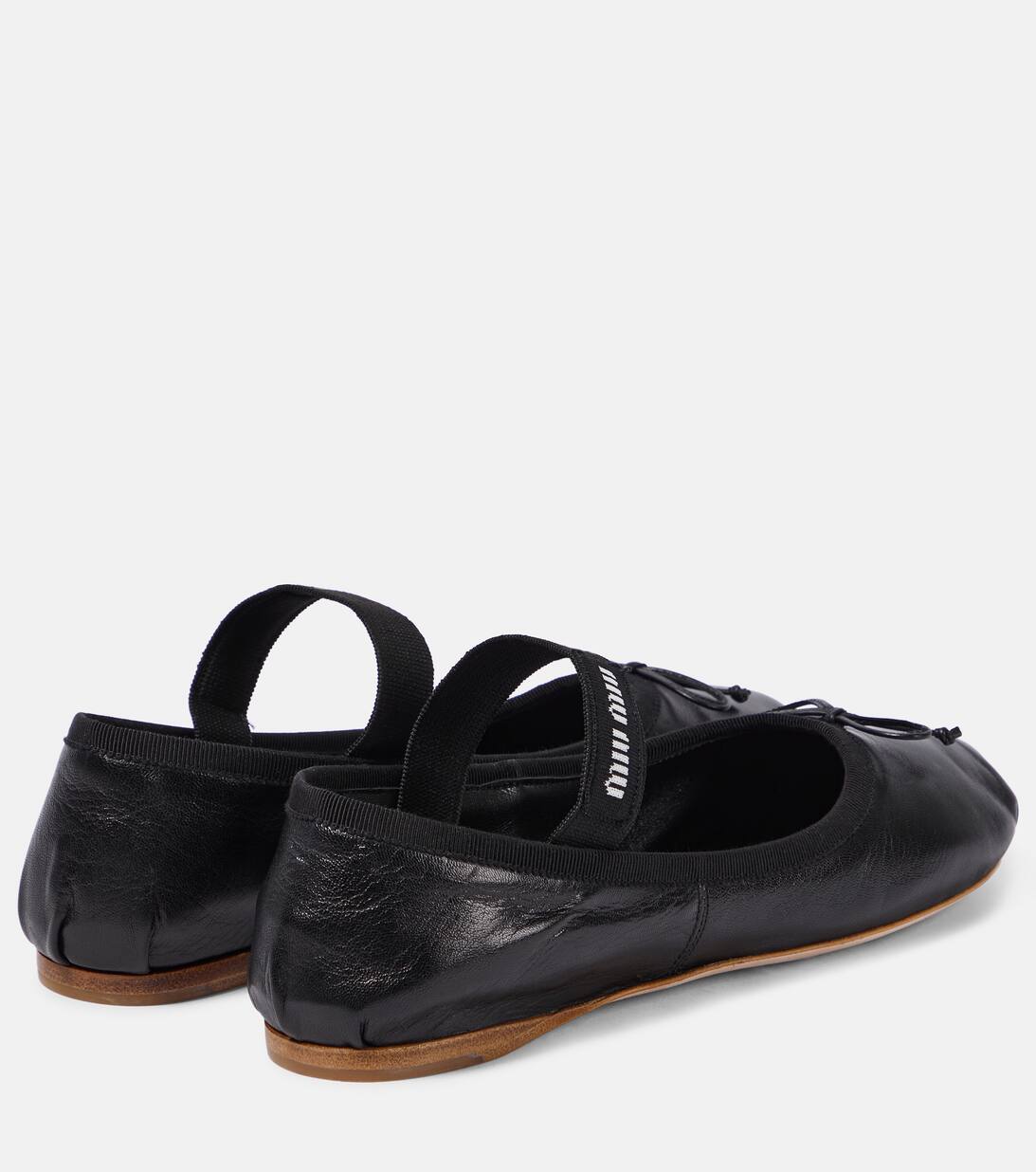 Logo Leather Ballet Flats in Black Miu Miu Mytheresa