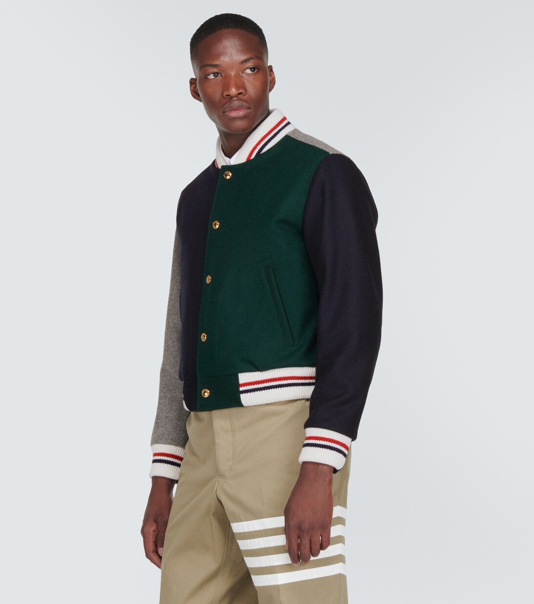 THOM BROWNE COLORBLOCK WOOL VARSITY JACKET