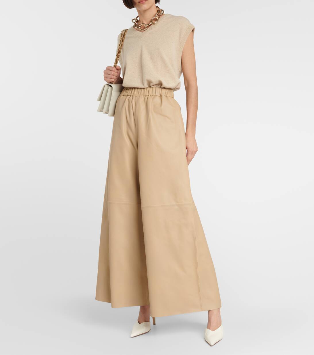 Sydney Wide Leg Leather Pants in Beige The Frankie Shop Mytheresa
