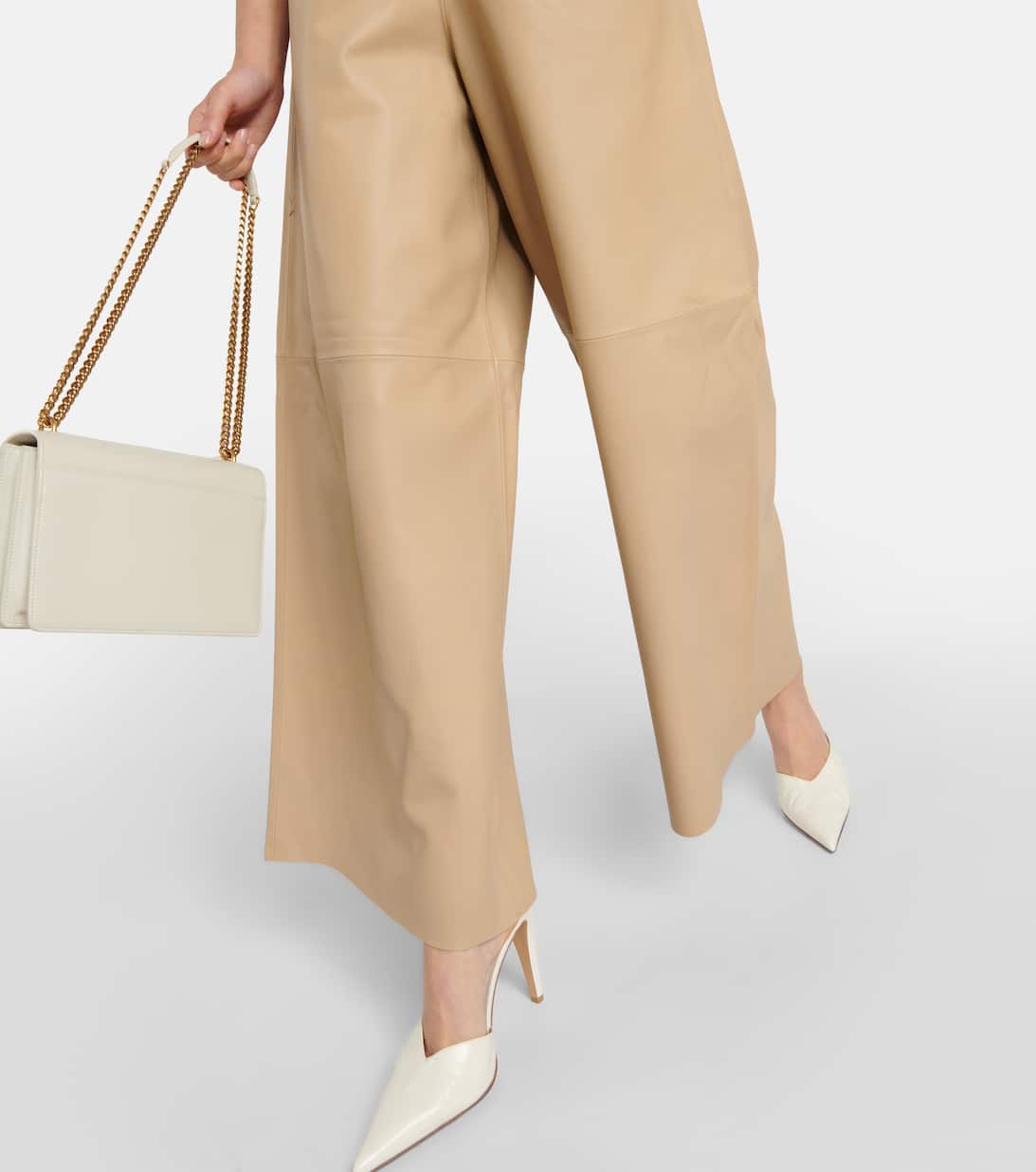Sydney Wide Leg Leather Pants in Beige The Frankie Shop Mytheresa