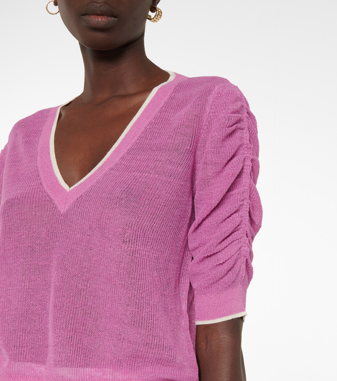 Saville Linen Blend V Neck Sweater in Pink - Veronica Beard | Mytheresa