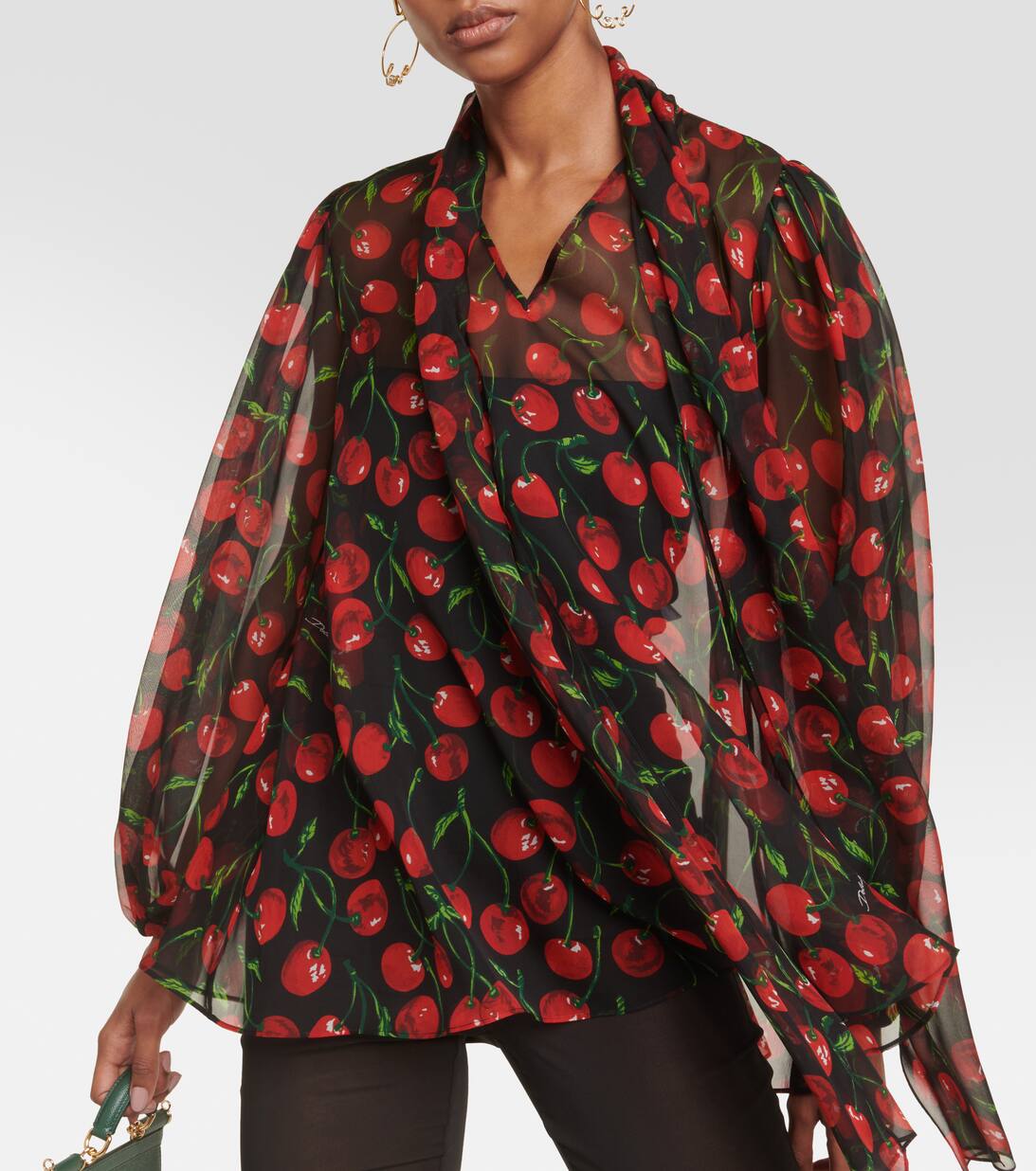 Cherry Tie Neck Silk Chiffon Blouse in Black - Dolce Gabbana | Mytheresa