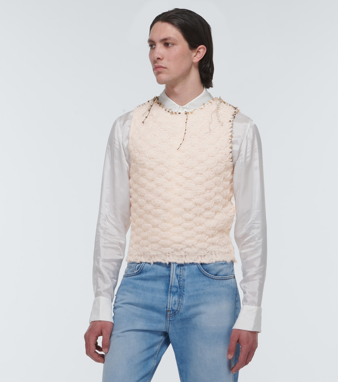Distressed crochet sweater vest in pink Acne Studios Mytheresa